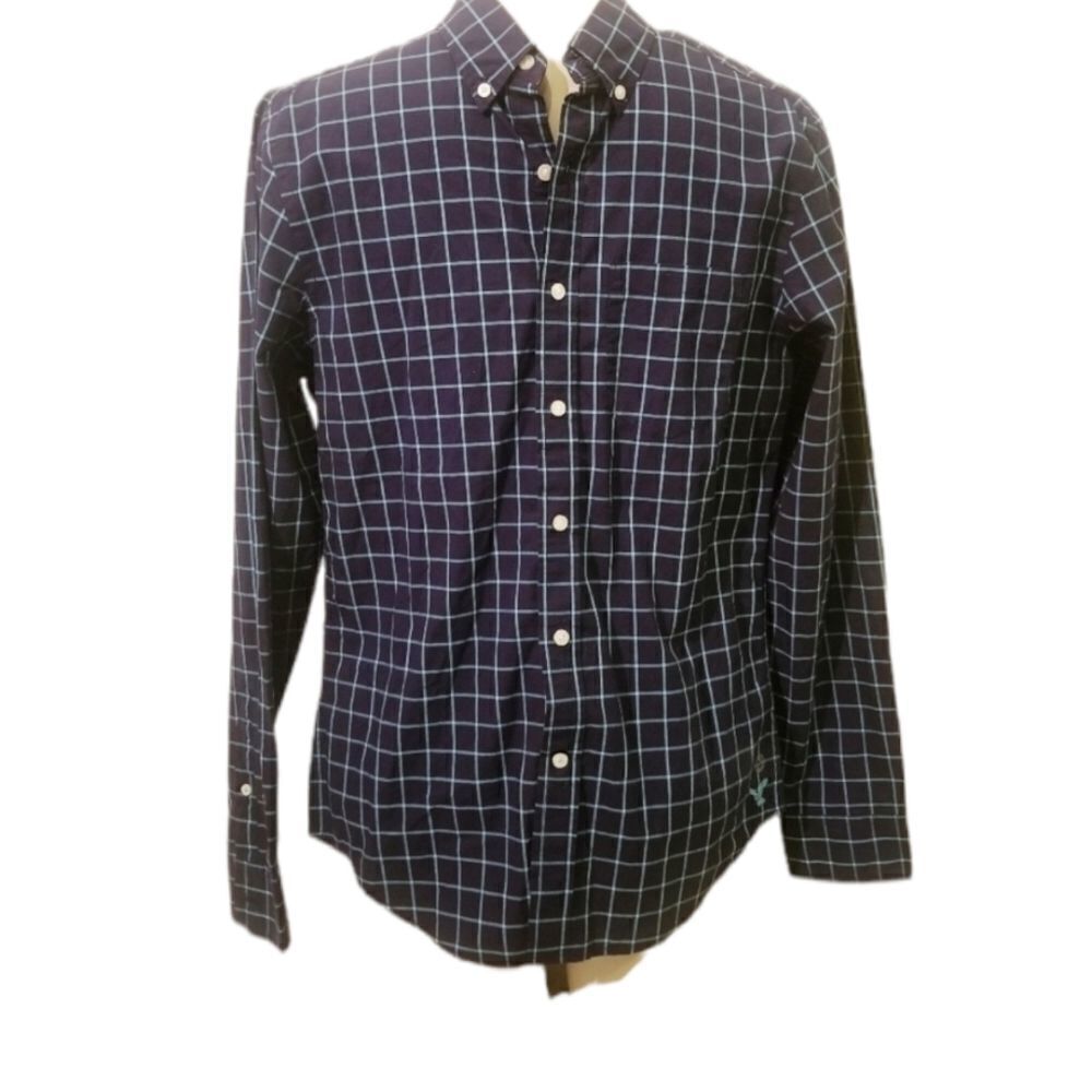 American Eagle Navy‎ & Blue Plaid Shirt Size S